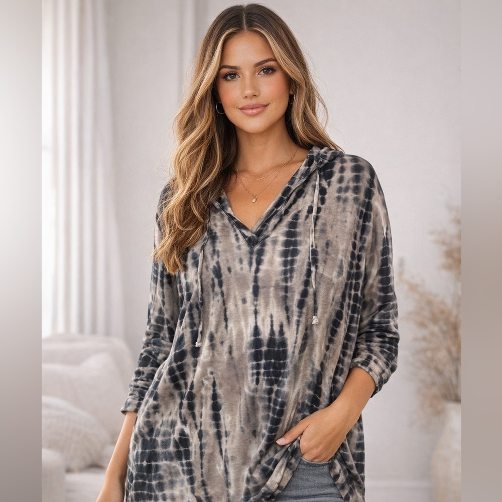 Balance Collection Tie Dye Hooded Tunic Top 1X Soft Lightweight Lounge Hoodie
